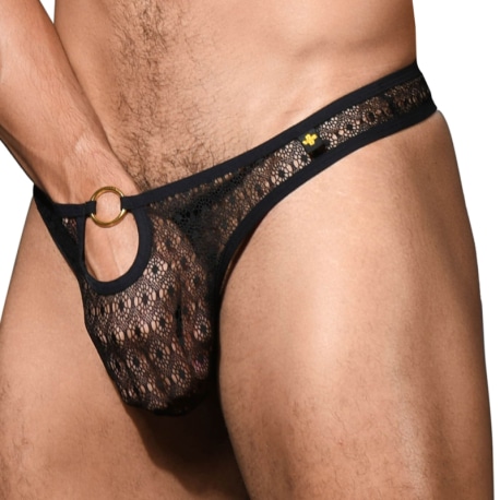 Andrew Christian Almost Naked Seductive Lace Ring Thong - Black