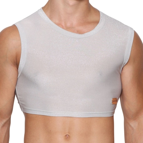 Marcuse Glisten Crop Top - White - Silver