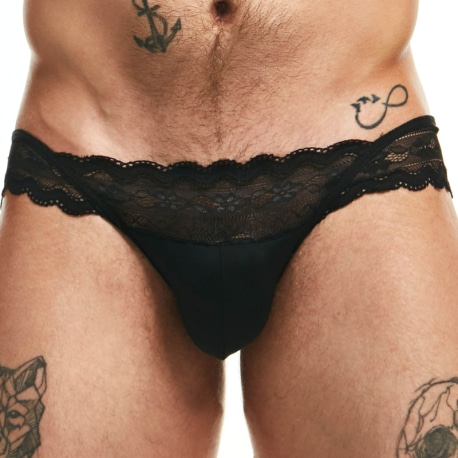 Sexy Boy Lingerie Lace Jock - Black