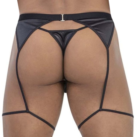 CandyMan Leatherette Garter Thong - Black