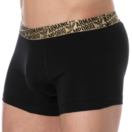 Emporio Armani Shiny Logoband Cotton Boxer Briefs - Black