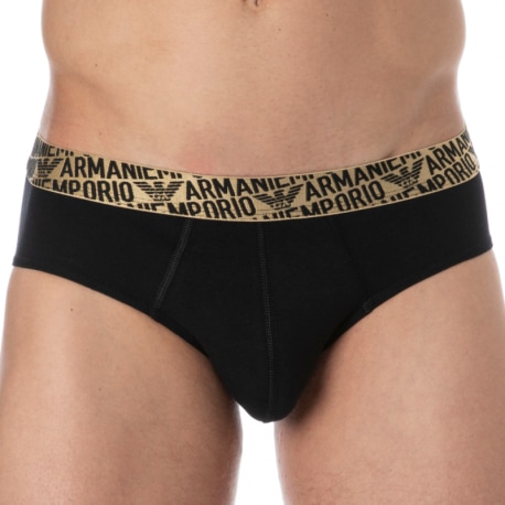 Emporio Armani Slip Shiny Logoband Coton Noir