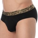 Emporio Armani Shiny Logoband Cotton Briefs - Black