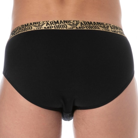 Emporio Armani Shiny Logoband Cotton Briefs - Black