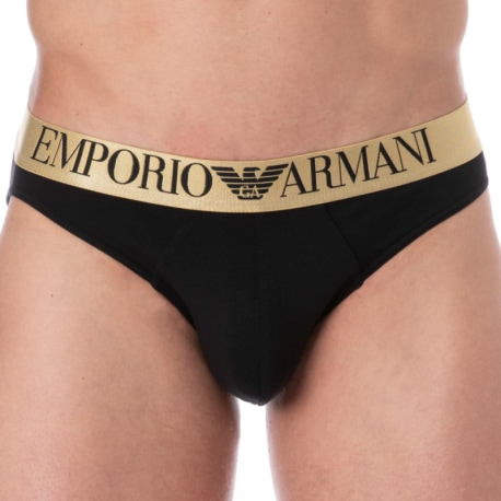 Emporio Armani Shiny Logo Cotton Briefs - Black