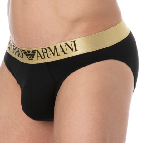 Emporio Armani Shiny Logo Cotton Briefs - Black