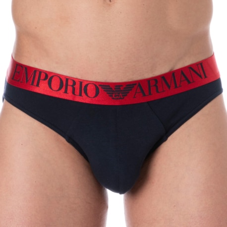 Emporio Armani Shiny Logo Cotton Briefs - Navy