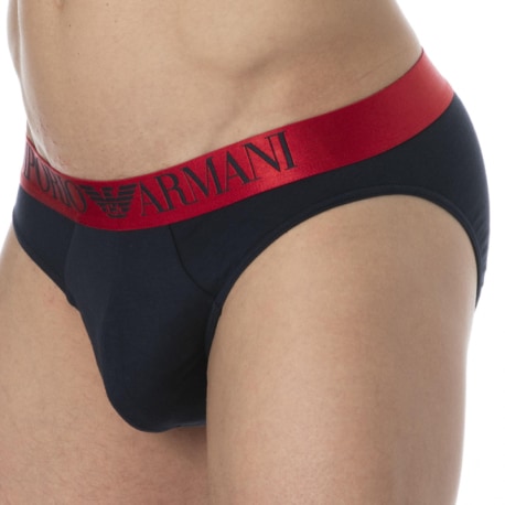 Emporio Armani Shiny Logo Cotton Briefs - Navy