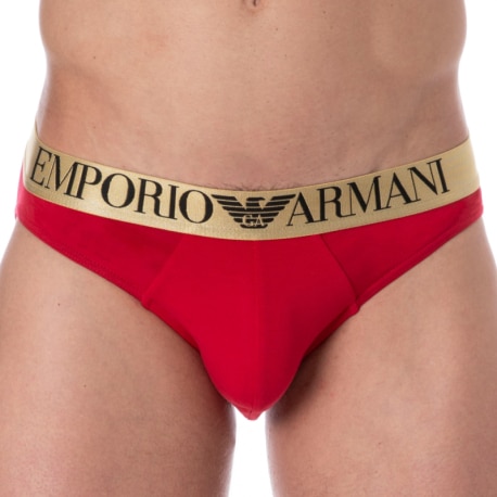 Emporio Armani Shiny Logo Cotton Briefs - Red