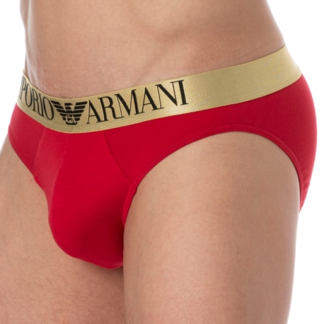 Emporio Armani Shiny Logo Cotton Briefs - Red