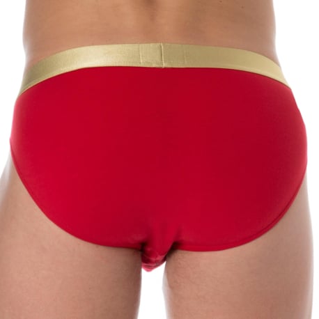 Emporio Armani Shiny Logo Cotton Briefs - Red