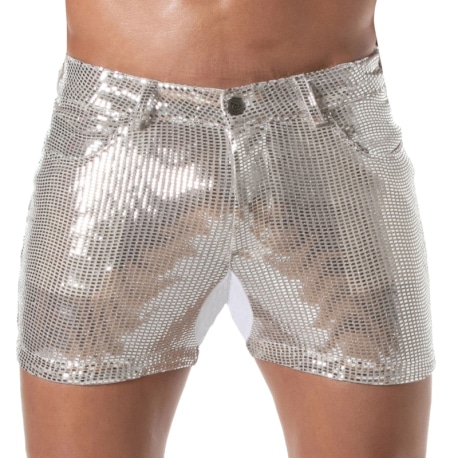 TOF Paris Glitter 5 Pockets Shorts - Silver