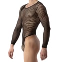 Barcode Como Fishnet Thong Bodysuit - Black