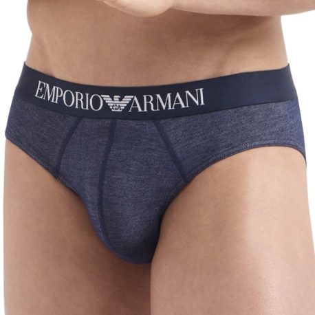 Emporio Armani Indigo Jacquard Briefs - Blue