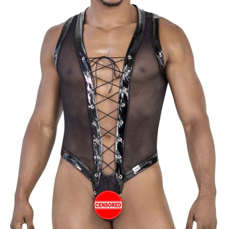 CandyMan Gladiator Thong Bodysuit - Black