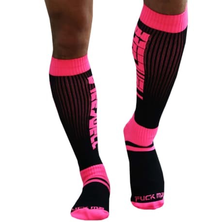 Breedwell Chaussettes Hautes Eternity - Rose Fluo - Noires