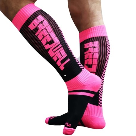 Breedwell Chaussettes Hautes Eternity - Rose Fluo - Noires