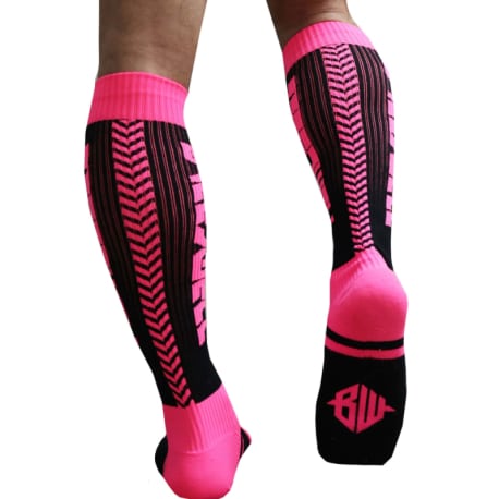 Breedwell Chaussettes Hautes Eternity - Rose Fluo - Noires