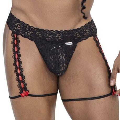 CandyMan Lace Garter Thong - Black