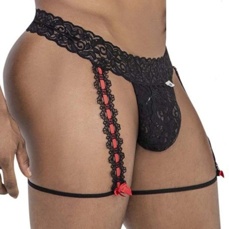 CandyMan Lace Garter Thong - Black