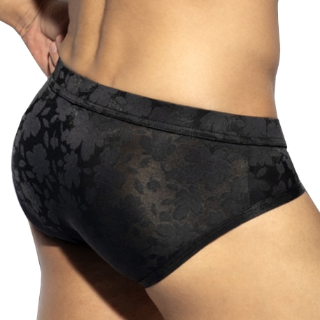 ES Collection See-Through Flower Briefs - Black