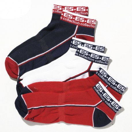 Lot de 3 Paires de Socquettes Sport Marines - Rouges - Blanches