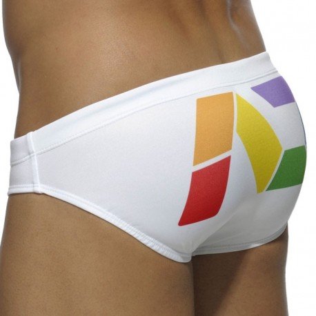 Addicted Rainbow Swim Brief - White