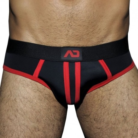 AD Fetish Stripe Fetish Bottomless Brief - Black - Red