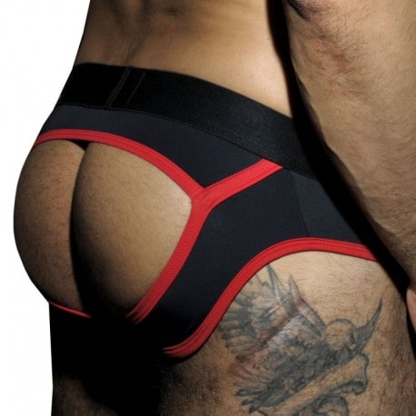 AD Fetish Stripe Fetish Bottomless Brief - Black - Red