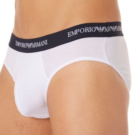 Emporio Armani Lot de 2 Slips Cotton Stretch - Blanc - Marine