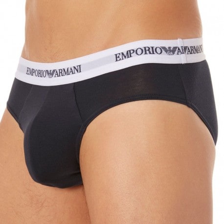 Emporio Armani Lot de 2 Slips Cotton Stretch - Blanc - Marine