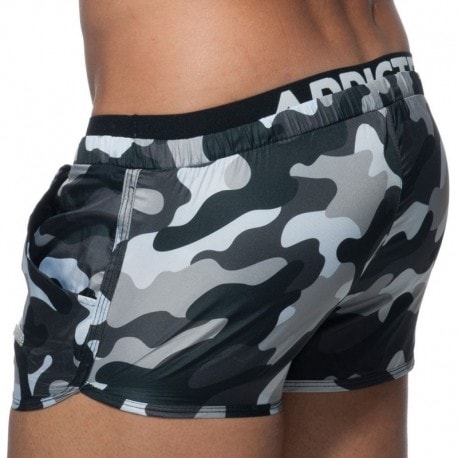 Addicted Short De Bain Double Waistband Camouflage Gris