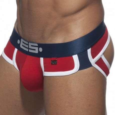 ES Collection Double Side Bottomless Brief - Red - Navy