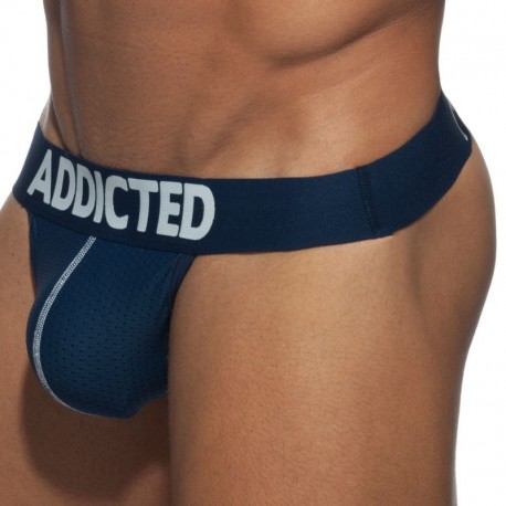 Addicted 3-Pack Mesh Thongs with Push Up - Black - Navy - White