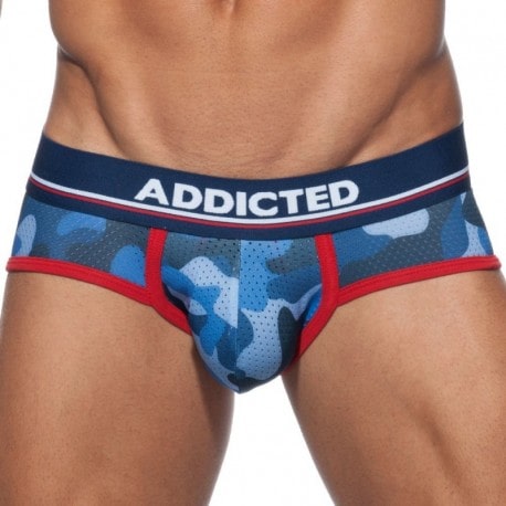 Addicted 3-Pack Camo Mesh Push Up Briefs - Khaki - Grey - Blue