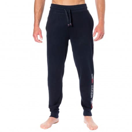 tommy hilfiger lounge tapered joggers with flag logo in navy