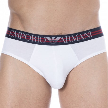 Emporio Armani Megalogo Cotton Briefs - White | INDERWEAR